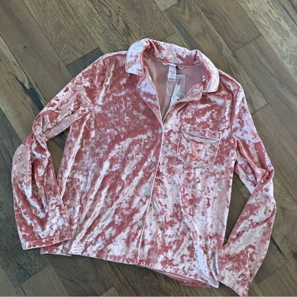 Victoria's Secret Pink Crushed Velvet Button Up Pajama Top Size X-Small - Picture 11 of 12